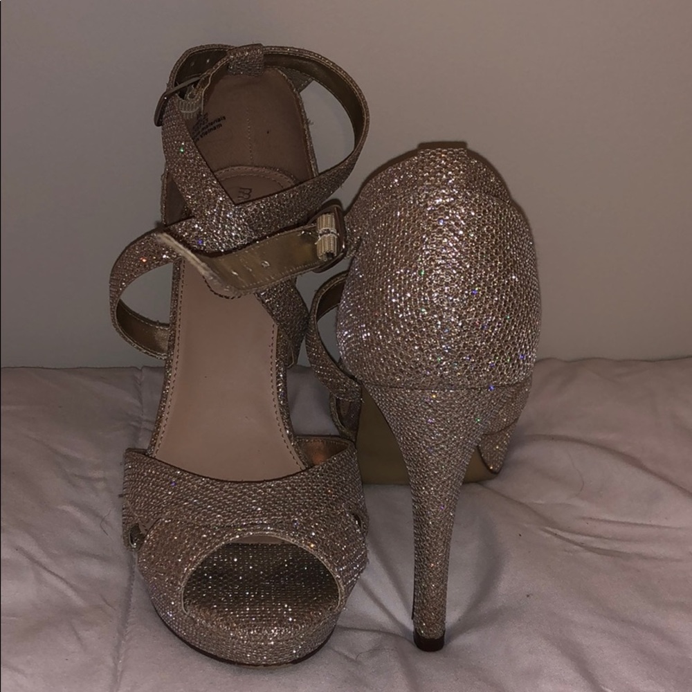 Silver Glitter Strapped Platform Heels
